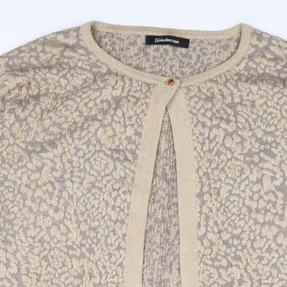 Kaleidoscope Womens Gold Round Neck Animal Print Acrylic Cardigan Jumper Size 16