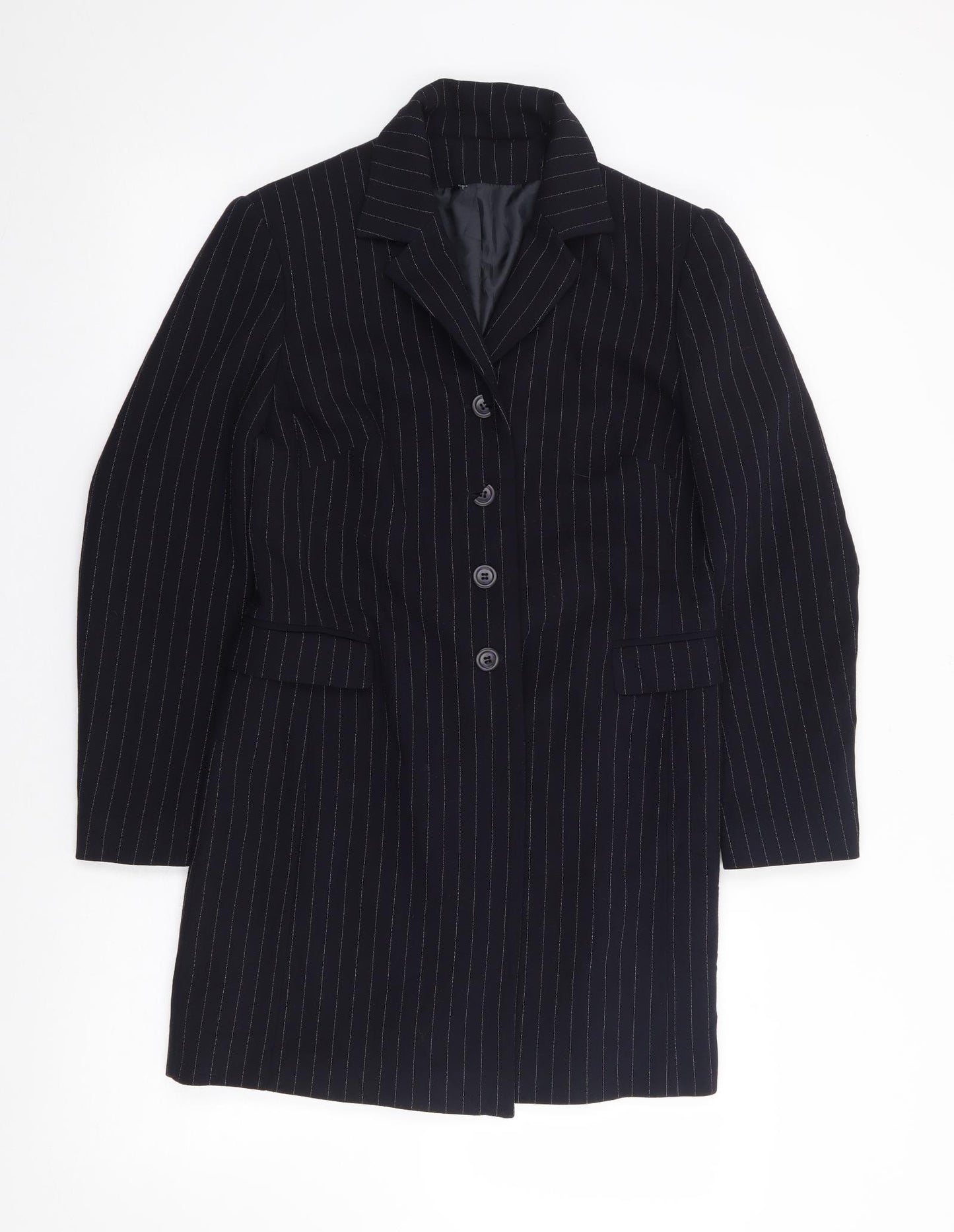 Anne Brooks Womens Blue Pinstripe Polyester Jacket Suit Jacket Size 10