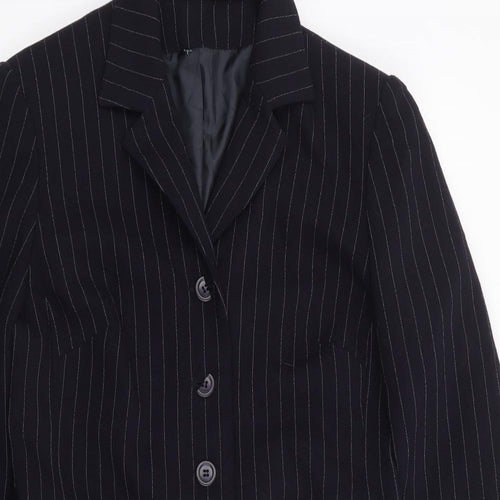Anne Brooks Womens Blue Pinstripe Polyester Jacket Suit Jacket Size 10