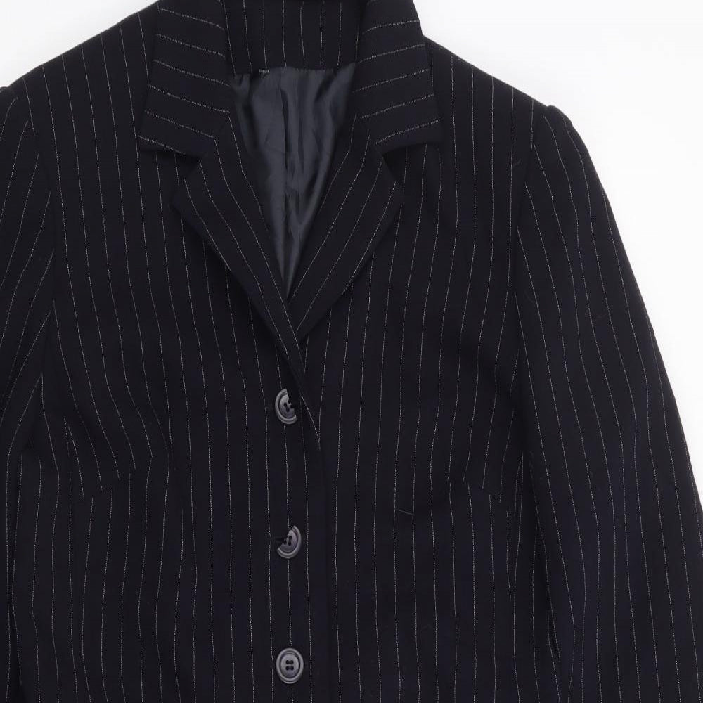 Anne Brooks Womens Blue Pinstripe Polyester Jacket Suit Jacket Size 10