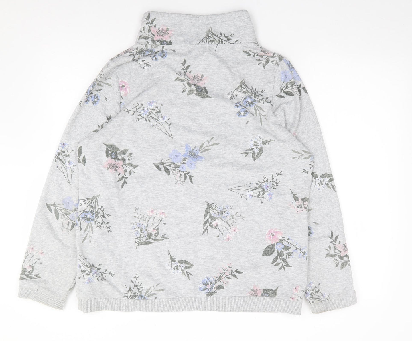 Bonmarché Womens Grey Mock Neck Floral Polyester Pullover Jumper Size 14