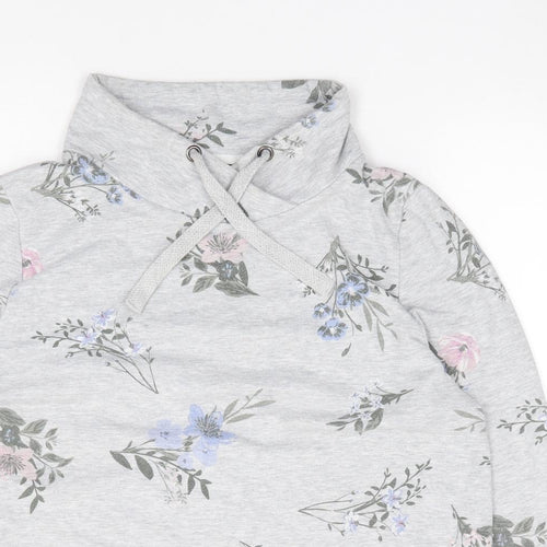Bonmarché Womens Grey Mock Neck Floral Polyester Pullover Jumper Size 14