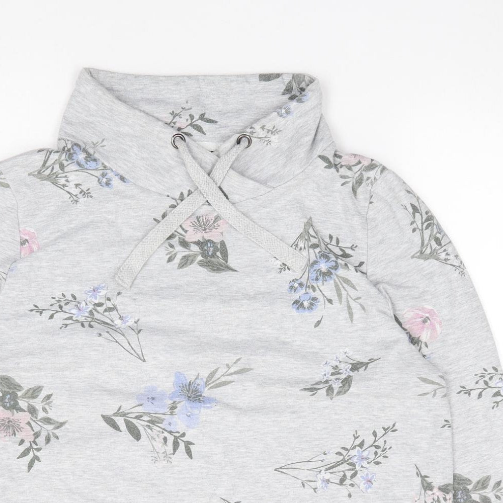 Bonmarché Womens Grey Mock Neck Floral Polyester Pullover Jumper Size 14