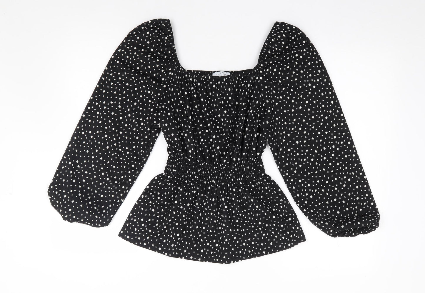 Papaya Womens Black Geometric Polyester Jersey Blouse Size 10 Square Neck - Star