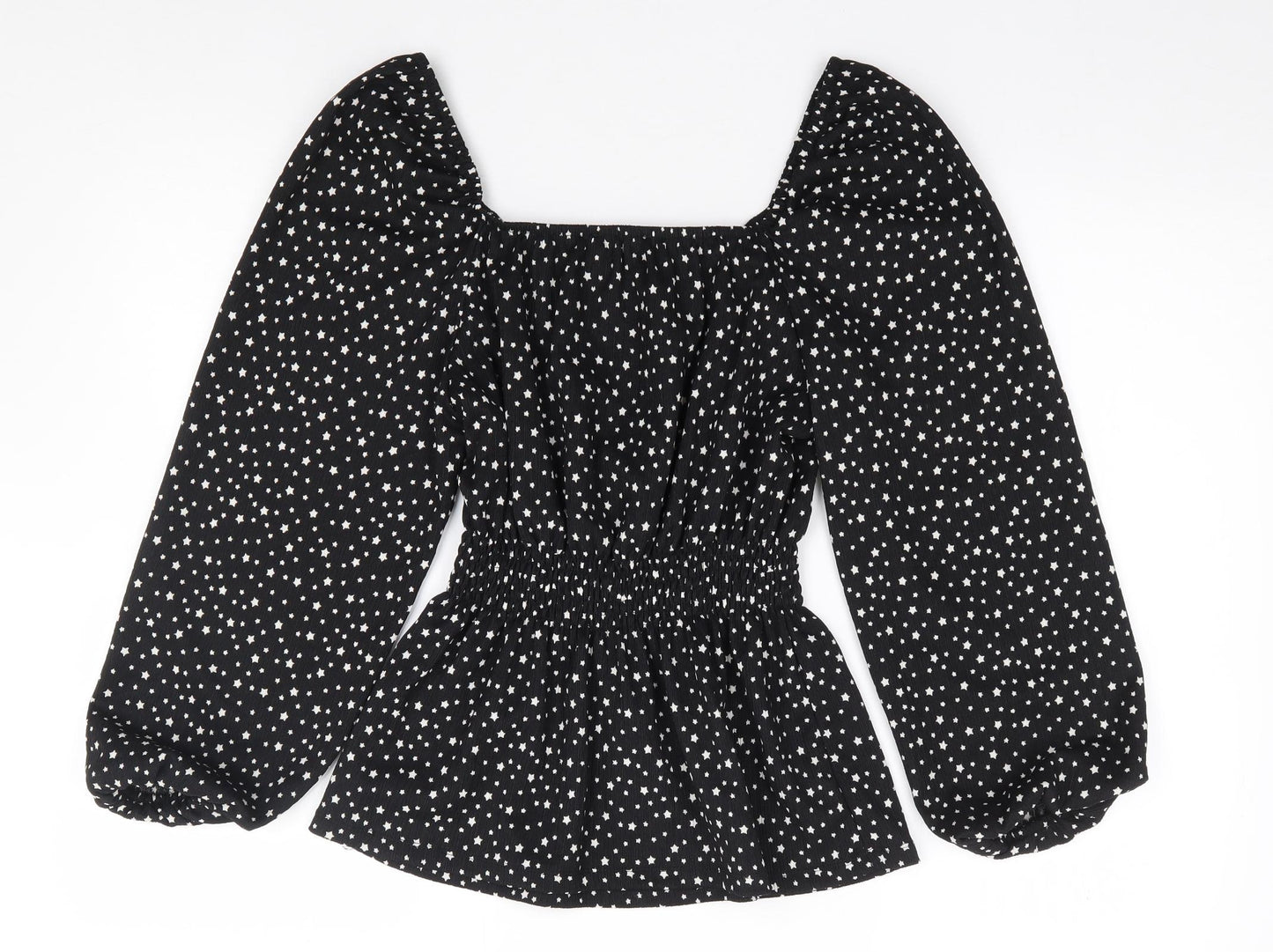 Papaya Womens Black Geometric Polyester Jersey Blouse Size 10 Square Neck - Star