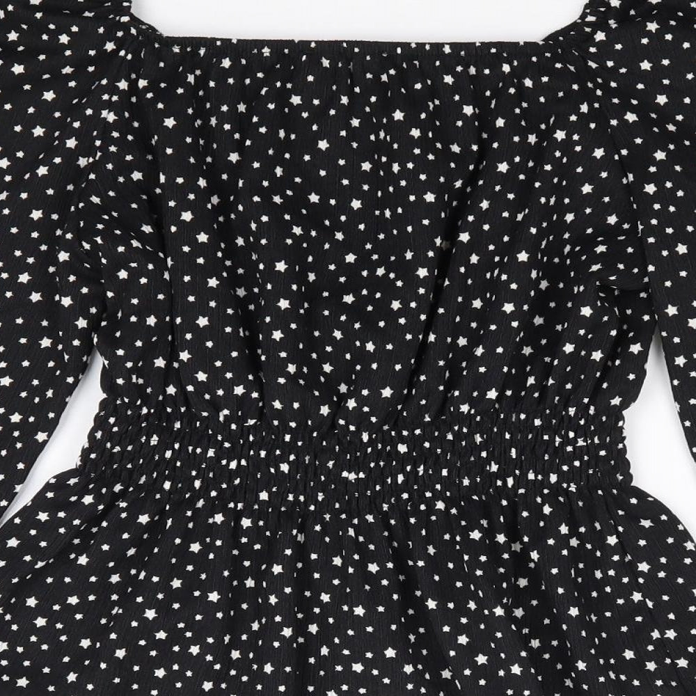 Papaya Womens Black Geometric Polyester Jersey Blouse Size 10 Square Neck - Star