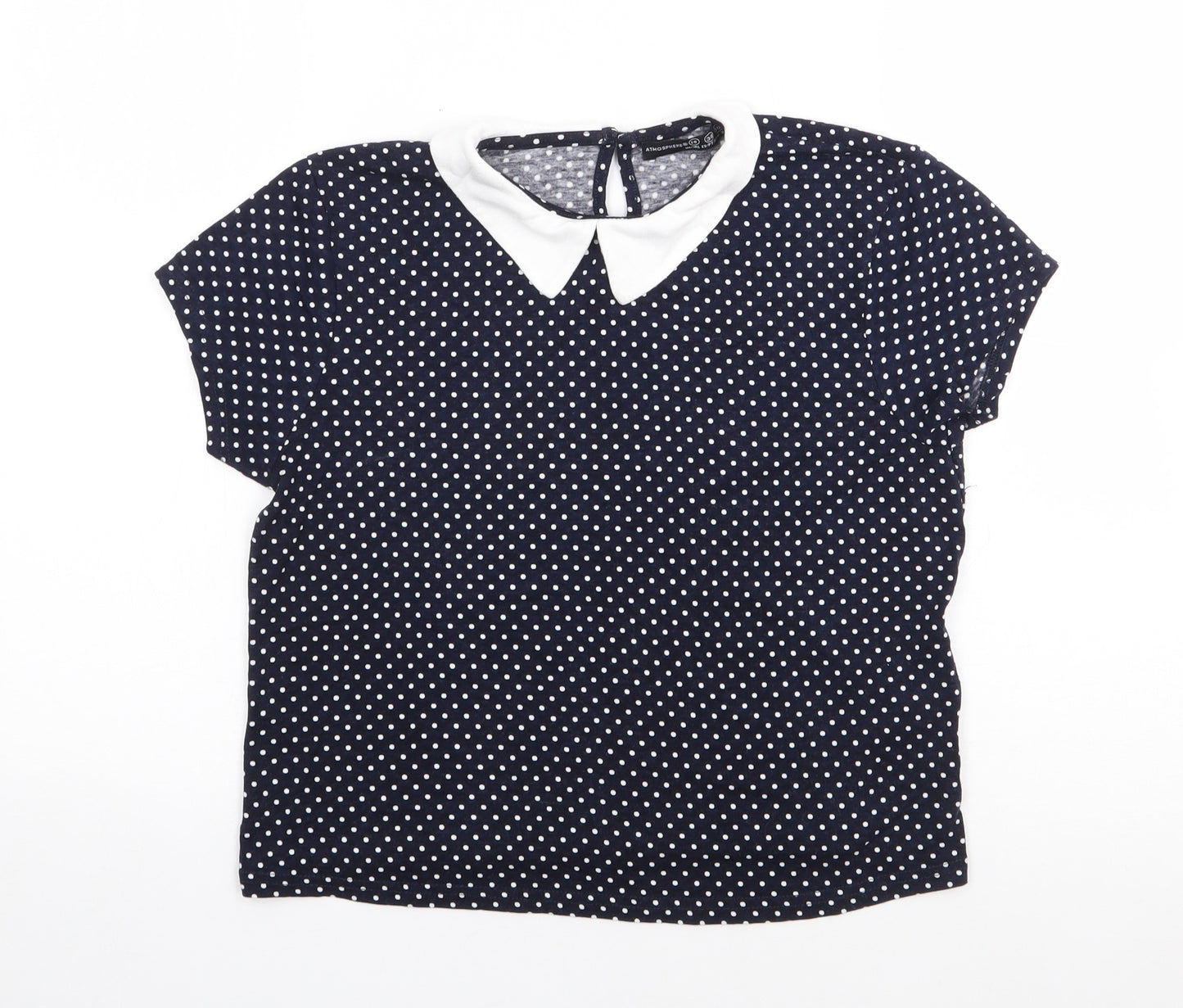Primark Womens Blue Polka Dot Viscose Jersey T-Shirt Size 10 Collared