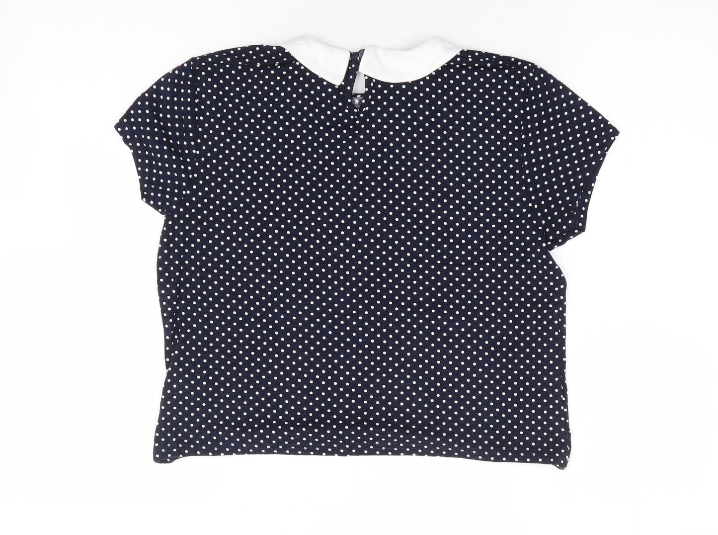 Primark Womens Blue Polka Dot Viscose Jersey T-Shirt Size 10 Collared