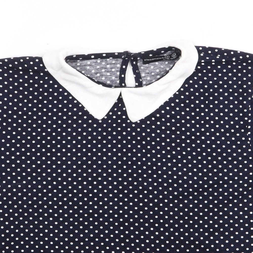 Primark Womens Blue Polka Dot Viscose Jersey T-Shirt Size 10 Collared