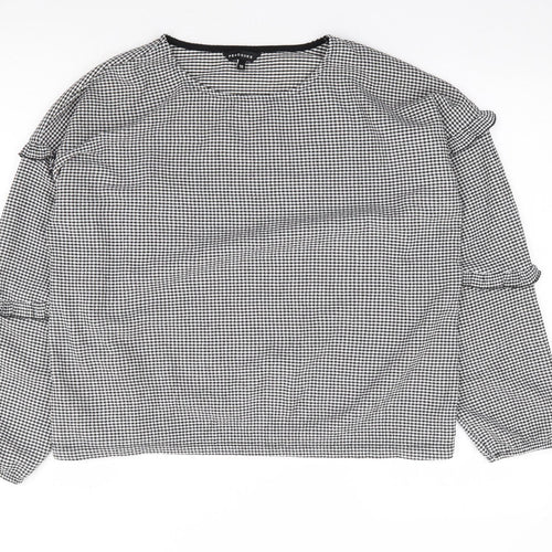 Peacocks Womens Black Check Polyester Jersey Blouse Size 10 Round Neck
