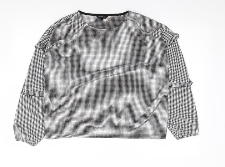Peacocks Womens Black Check Polyester Jersey Blouse Size 10 Round Neck