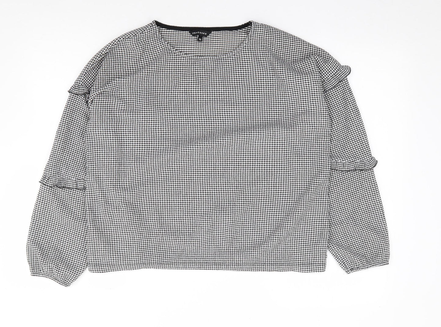 Peacocks Womens Black Check Polyester Jersey Blouse Size 10 Round Neck