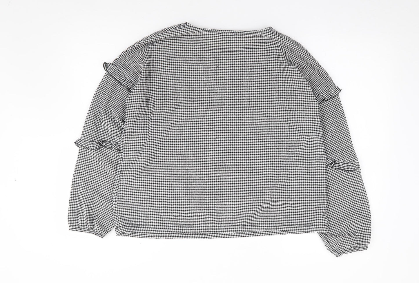 Peacocks Womens Black Check Polyester Jersey Blouse Size 10 Round Neck
