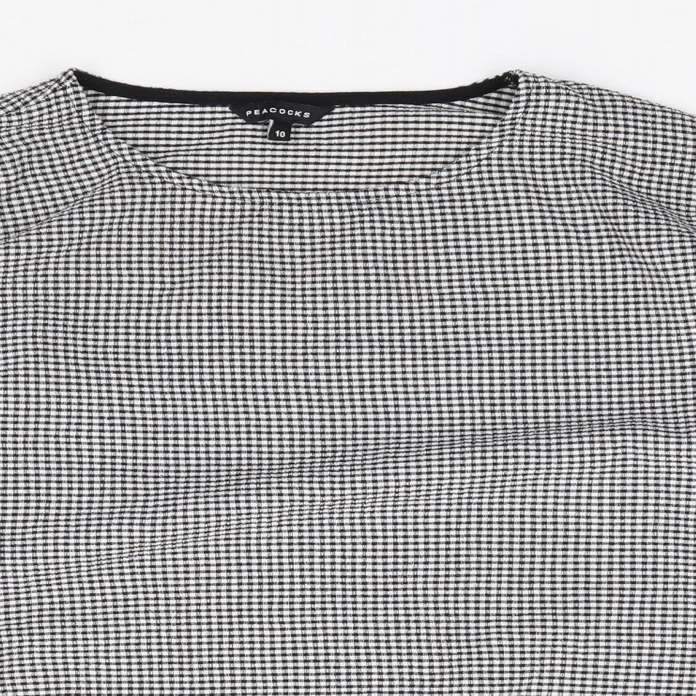 Peacocks Womens Black Check Polyester Jersey Blouse Size 10 Round Neck