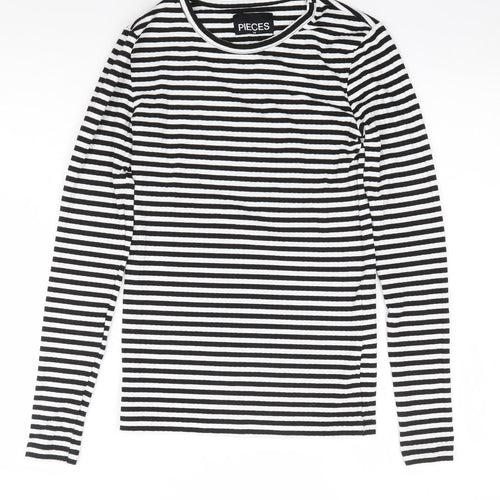 Pieces Womens Multicoloured Striped Polyester Jersey T-Shirt Size XS Round Neck