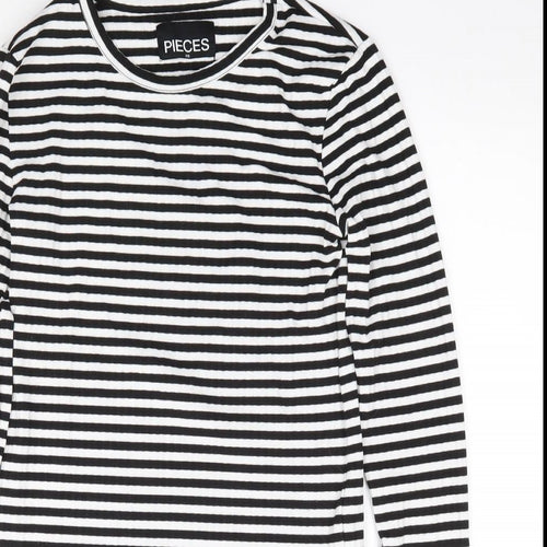 Pieces Womens Multicoloured Striped Polyester Jersey T-Shirt Size XS Round Neck