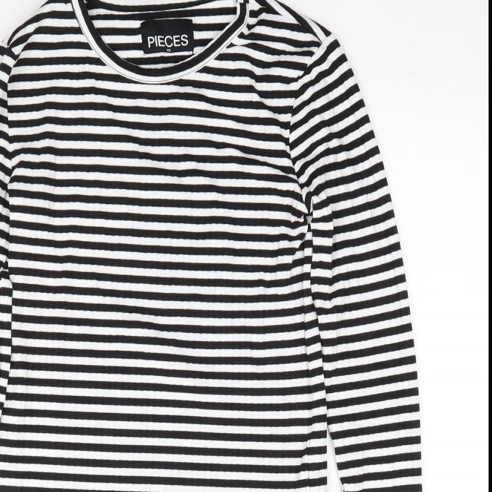 Pieces Womens Multicoloured Striped Polyester Jersey T-Shirt Size XS Round Neck