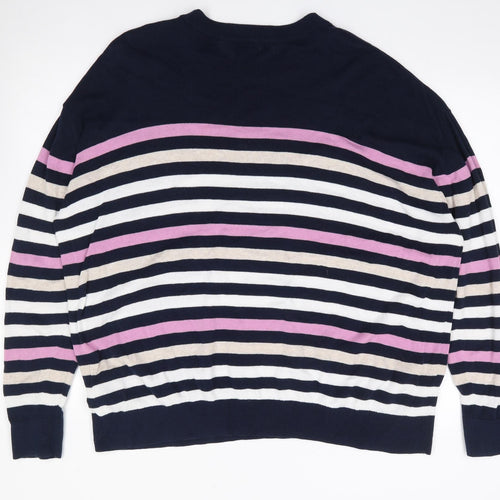 Marks and Spencer Womens Multicoloured Round Neck Striped 100% Cotton Pullover Jumper Size XL