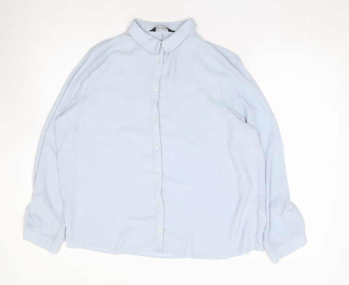 Dorothy Perkins Womens Blue Polyester Jersey Button-Up Size 14 Collared