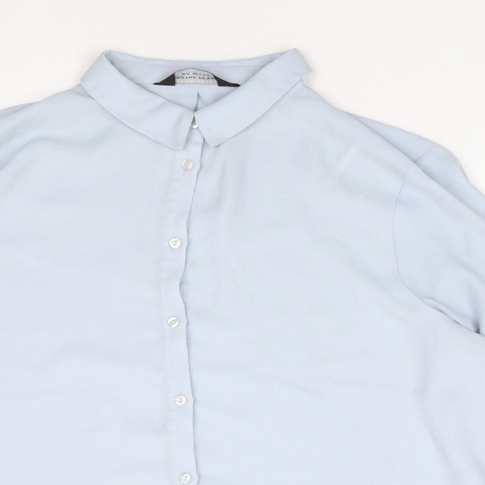 Dorothy Perkins Womens Blue  Polyester Jersey Button-Up Size 14 Collared