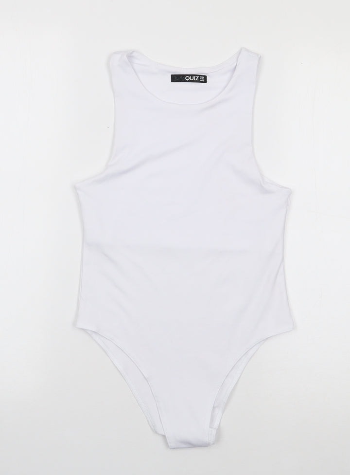 Quiz Womens Ivory Polyester Bodysuit One-Piece Size 6 Snap