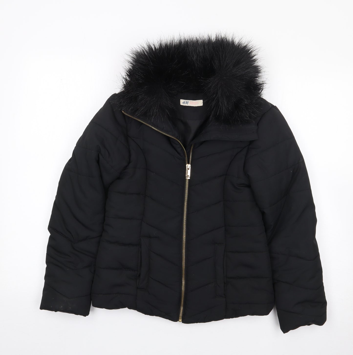 H&M Girls Black   Parka Coat Size 11 Years  Zip
