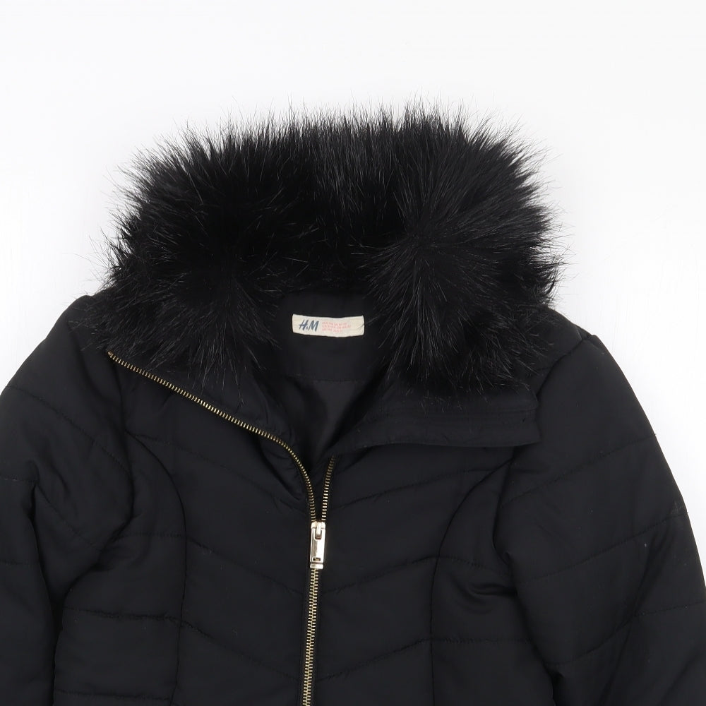 H&M Girls Black   Parka Coat Size 11 Years  Zip