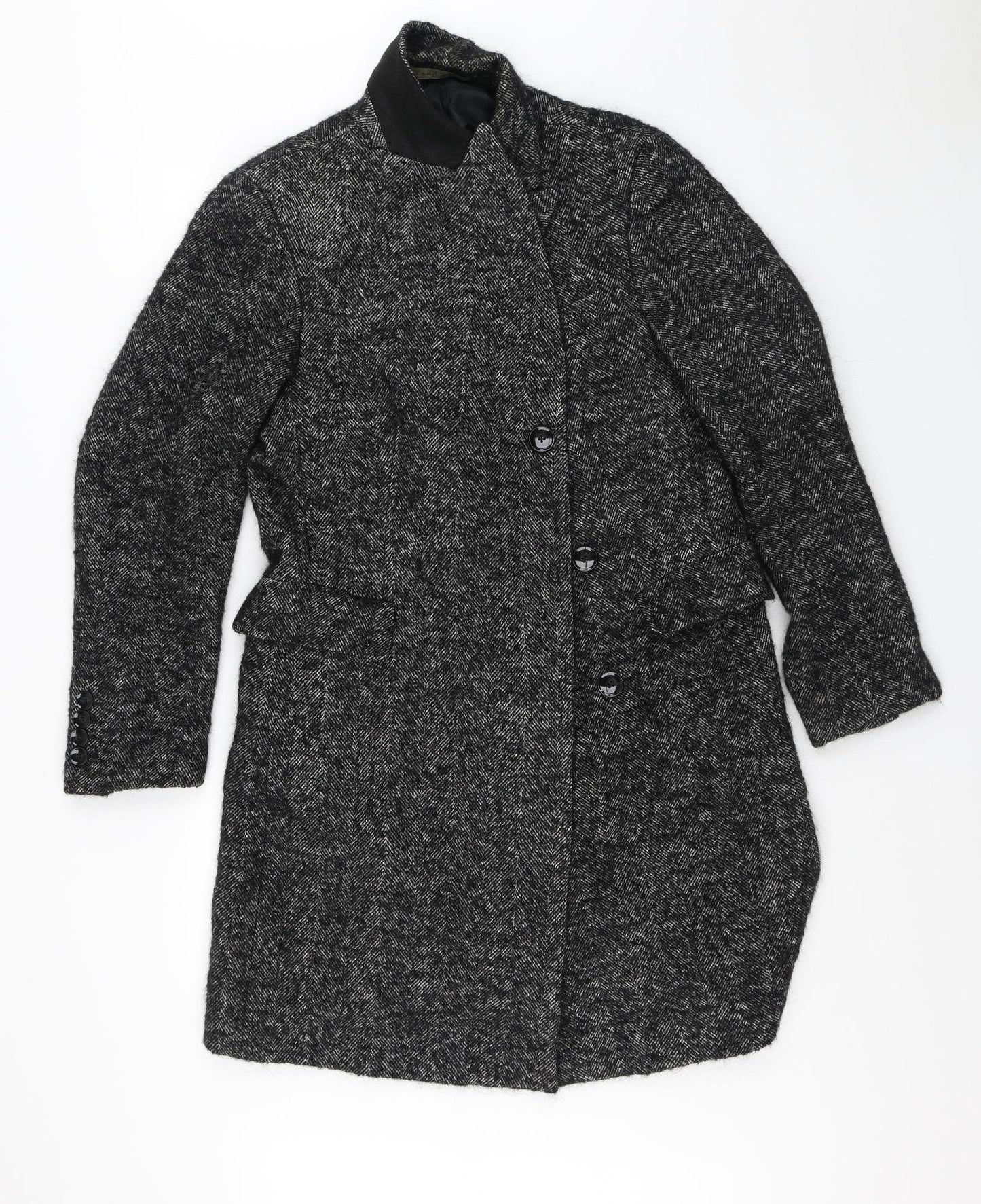 Zara Mens Grey Striped  Trench Coat Coat Size M  Button