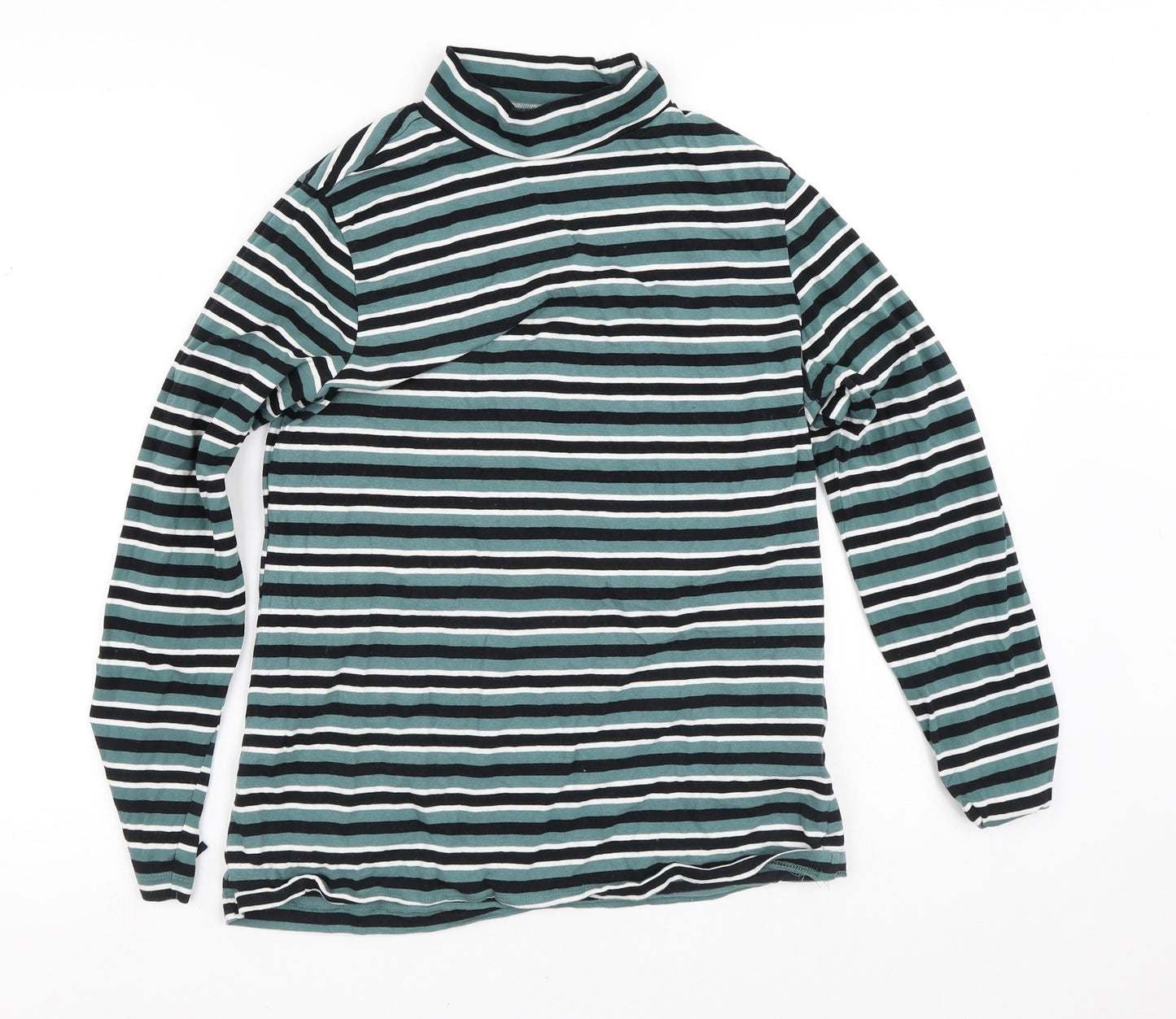 ESMARA Womens Green Striped Cotton Basic T-Shirt Size 16 High Neck