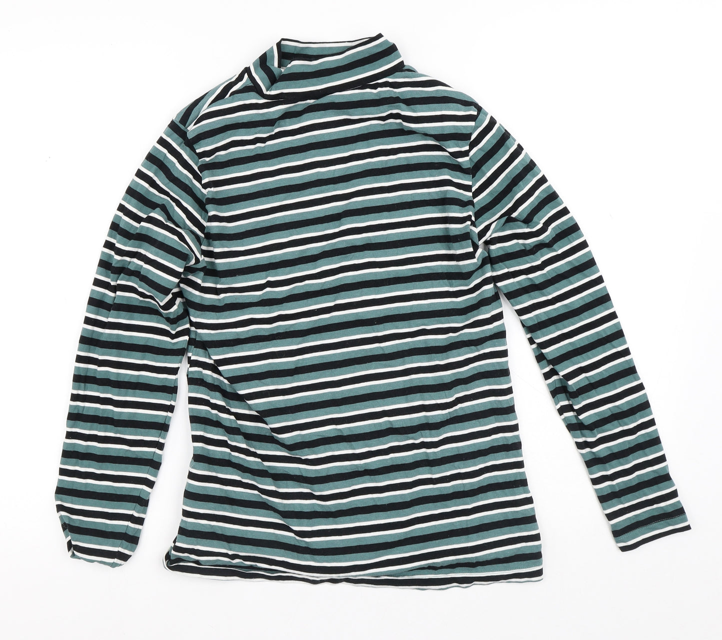 ESMARA Womens Green Striped Cotton Basic T-Shirt Size 16 High Neck