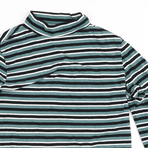 ESMARA Womens Green Striped Cotton Basic T-Shirt Size 16 High Neck