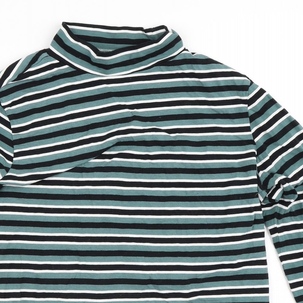 ESMARA Womens Green Striped Cotton Basic T-Shirt Size 16 High Neck