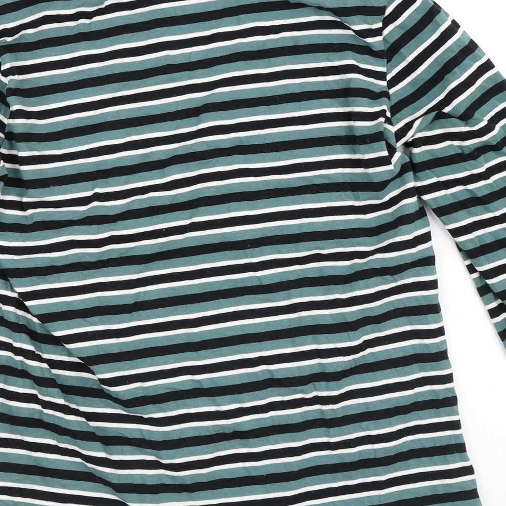 ESMARA Womens Green Striped Cotton Basic T-Shirt Size 16 High Neck