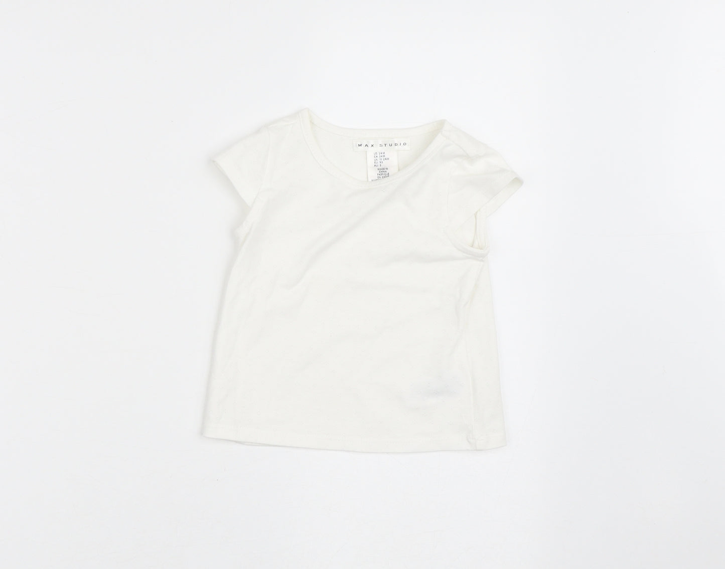 Max Studio Girls White  Cotton Basic Blouse Size 2 Years Crew Neck