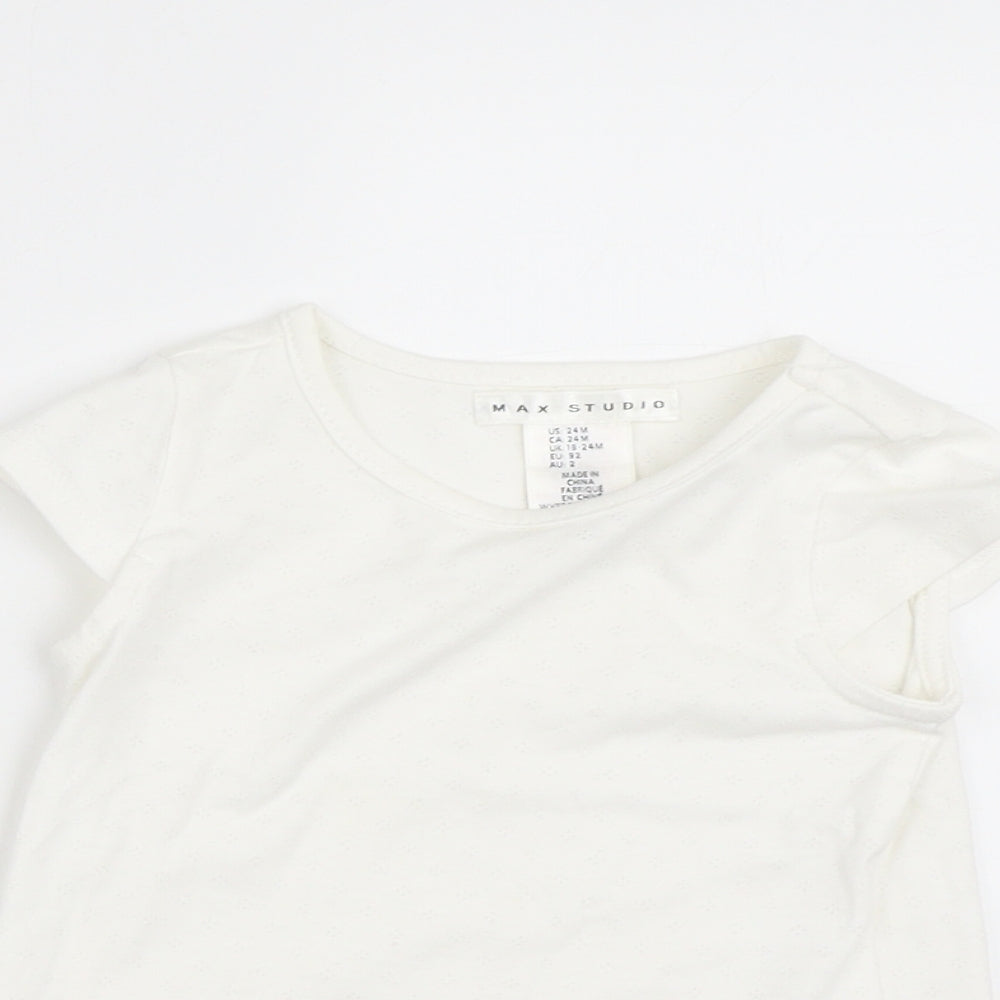 Max Studio Girls White  Cotton Basic Blouse Size 2 Years Crew Neck