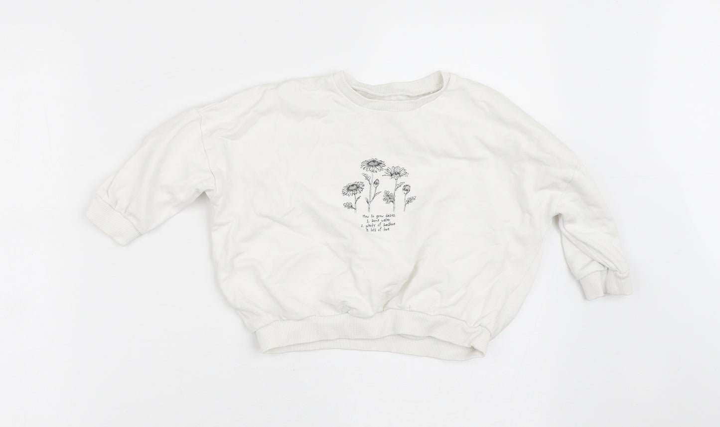 Matalan Girls White  100% Cotton Pullover Sweatshirt Size 2-3 Years   - Flowers