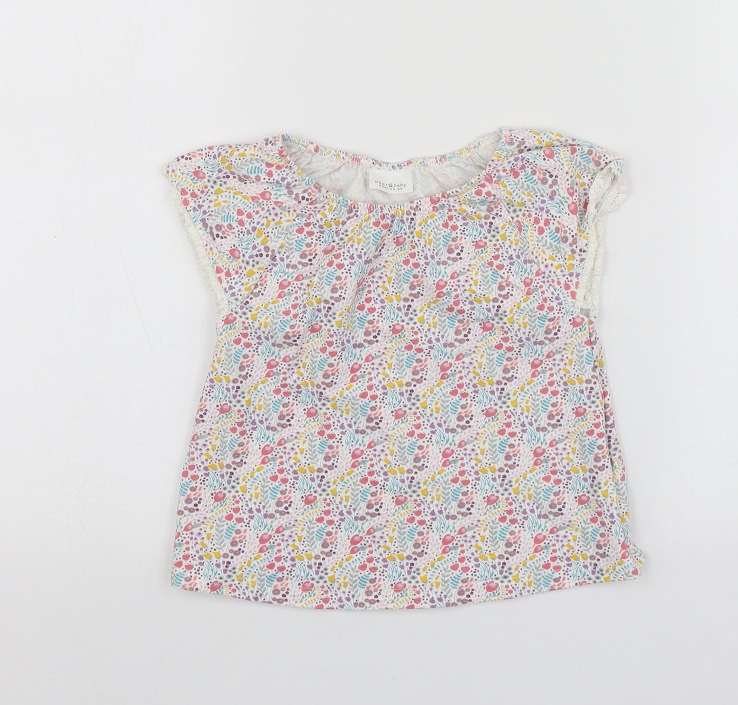 NEXT Girls Multicoloured Floral Cotton Basic T-Shirt Size 18-24 Months Round Neck