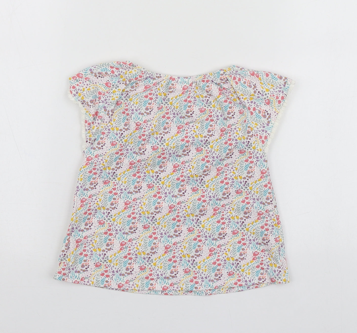 NEXT Girls Multicoloured Floral Cotton Basic T-Shirt Size 18-24 Months Round Neck