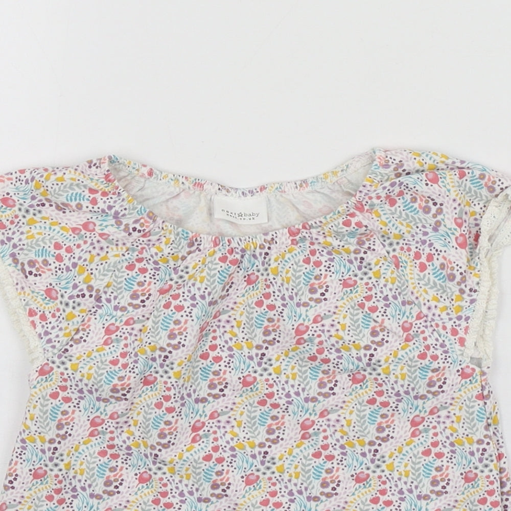 NEXT Girls Multicoloured Floral Cotton Basic T-Shirt Size 18-24 Months Round Neck