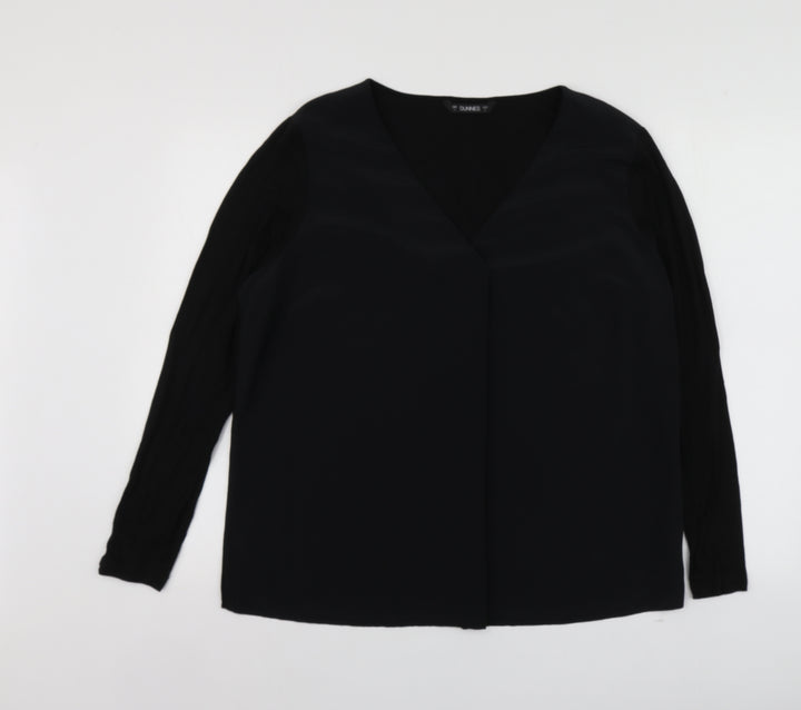 Dunnes Stores Womens Black Viscose Basic Blouse Size L V-Neck