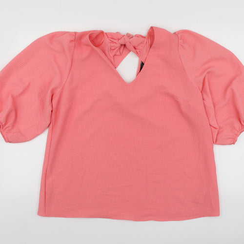 F&F Womens Pink  Polyester Basic Blouse Size 14 Round Neck
