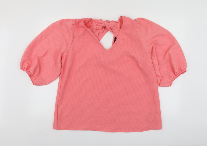 F&F Womens Pink Polyester Basic Blouse Size 14 Round Neck