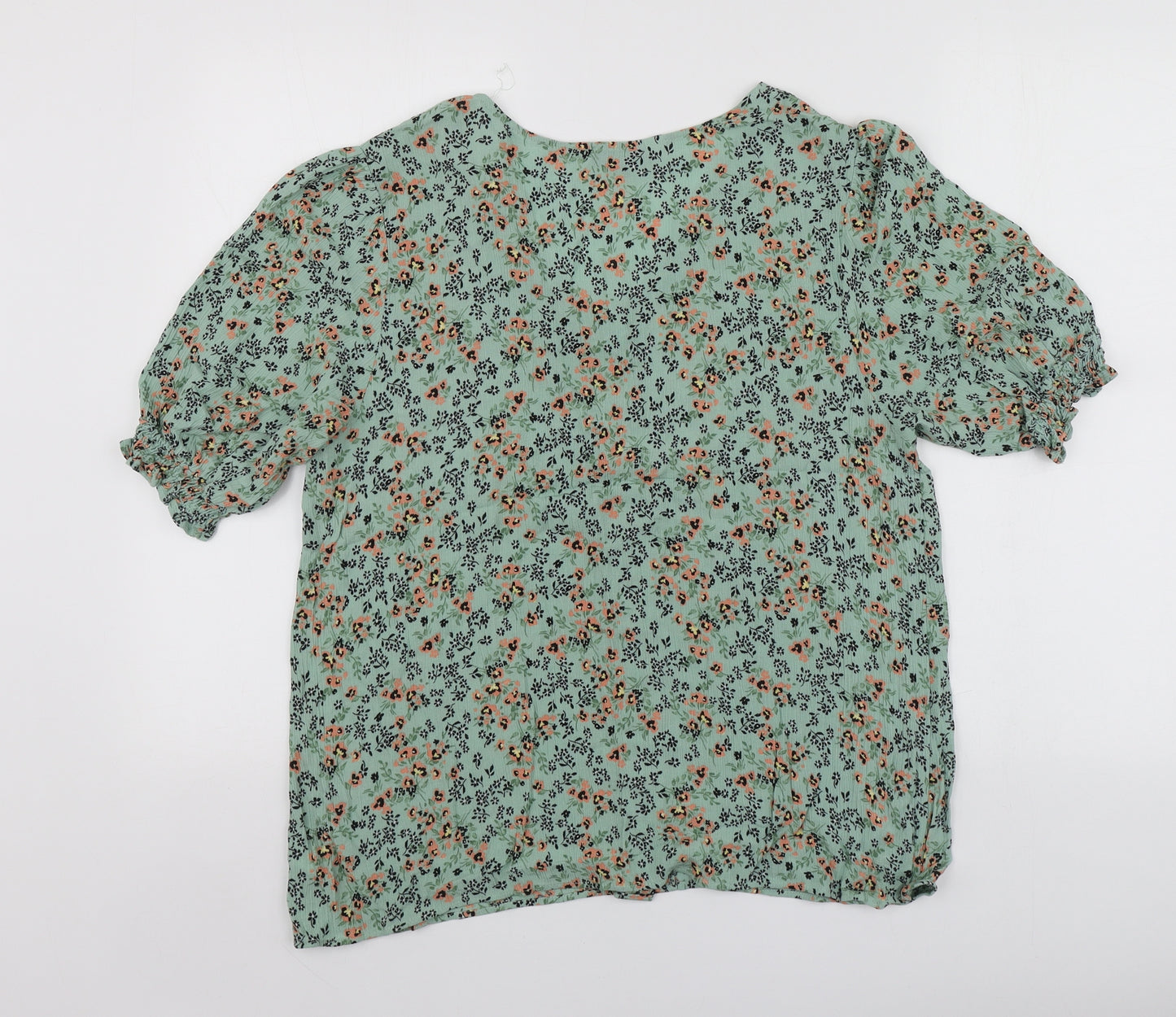 F&F Womens Green Floral Viscose Basic Button-Up Size 16 Round Neck