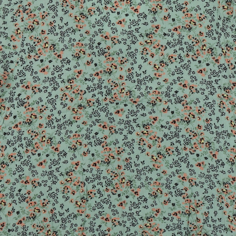 F&F Womens Green Floral Viscose Basic Button-Up Size 16 Round Neck