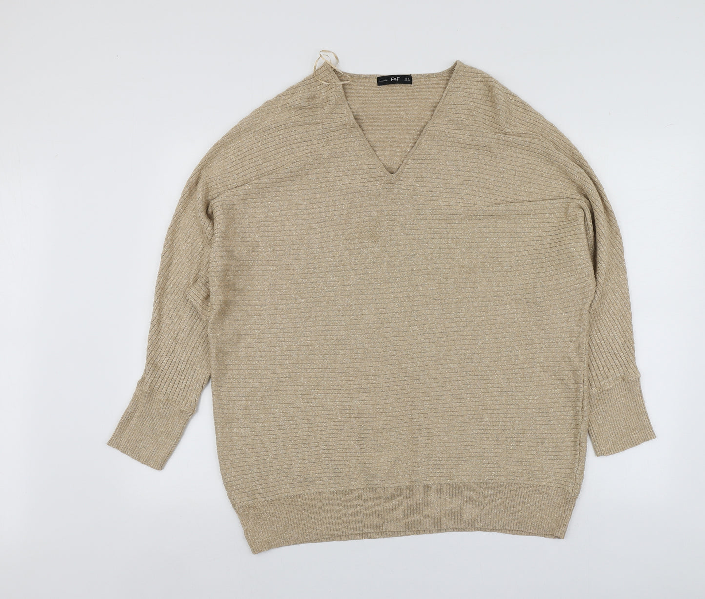 F&F Womens Gold V-Neck  Viscose Pullover Jumper Size 16