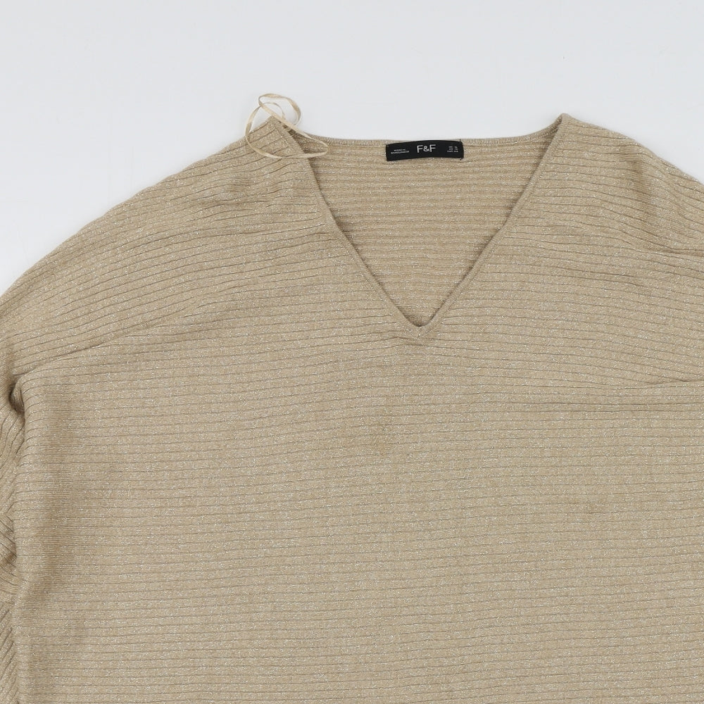 F&F Womens Gold V-Neck  Viscose Pullover Jumper Size 16