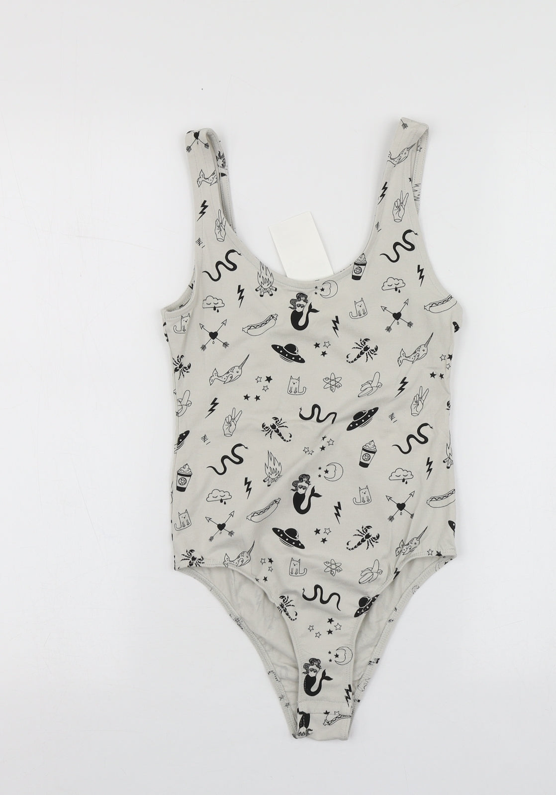 H&M Womens Grey Geometric Cotton Bodysuit One-Piece Size XS