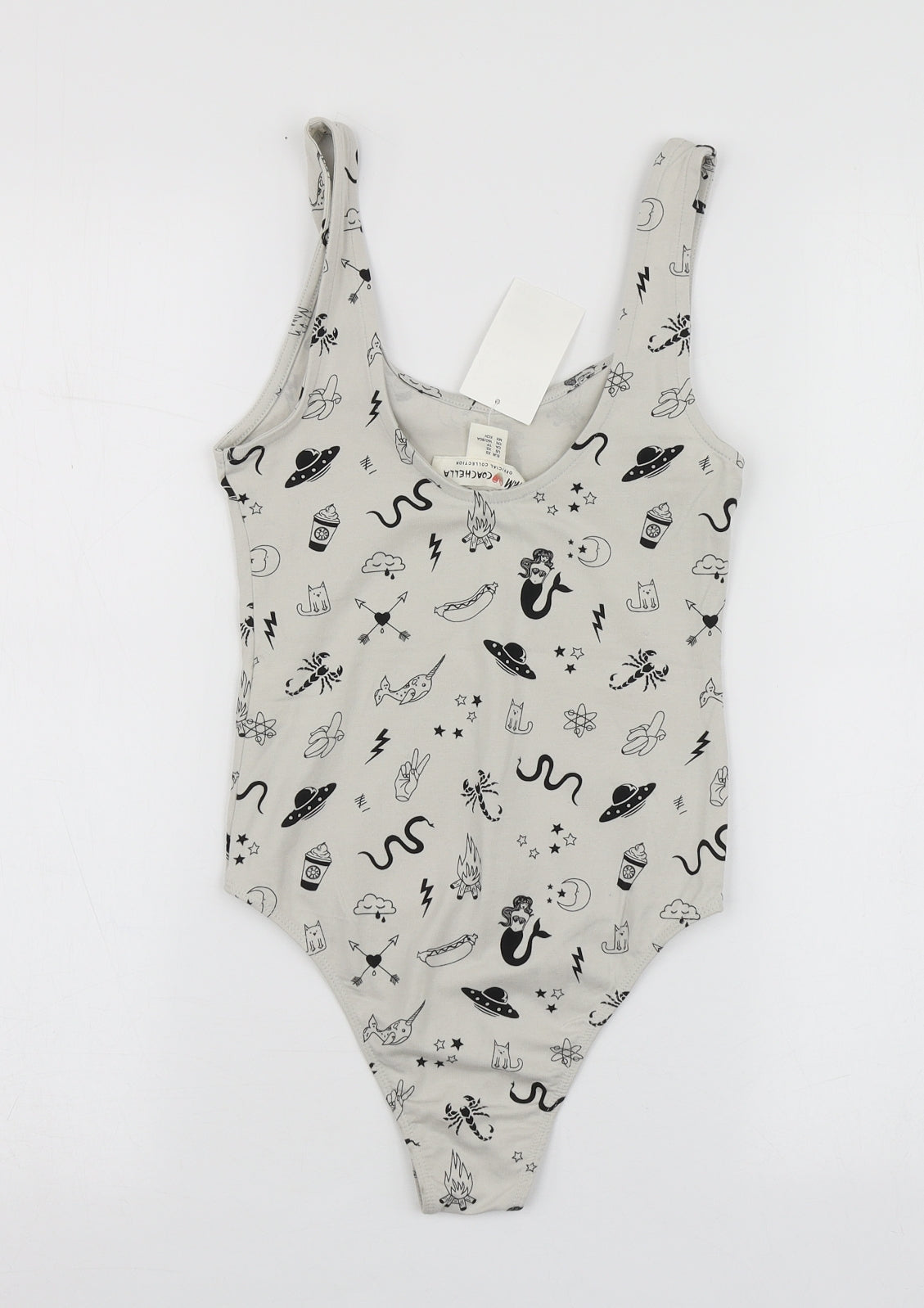H&M Womens Grey Geometric Cotton Bodysuit One-Piece Size XS