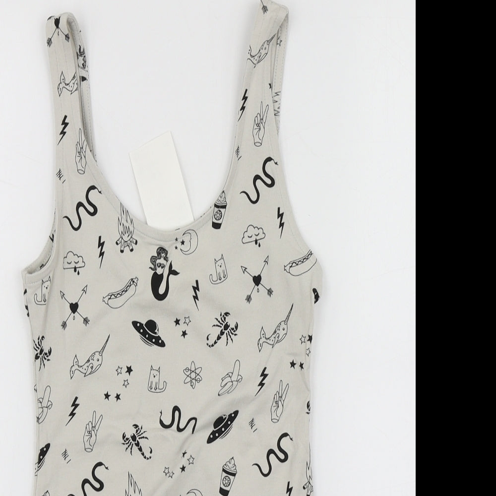 H&M Womens Grey Geometric Cotton Bodysuit One-Piece Size XS