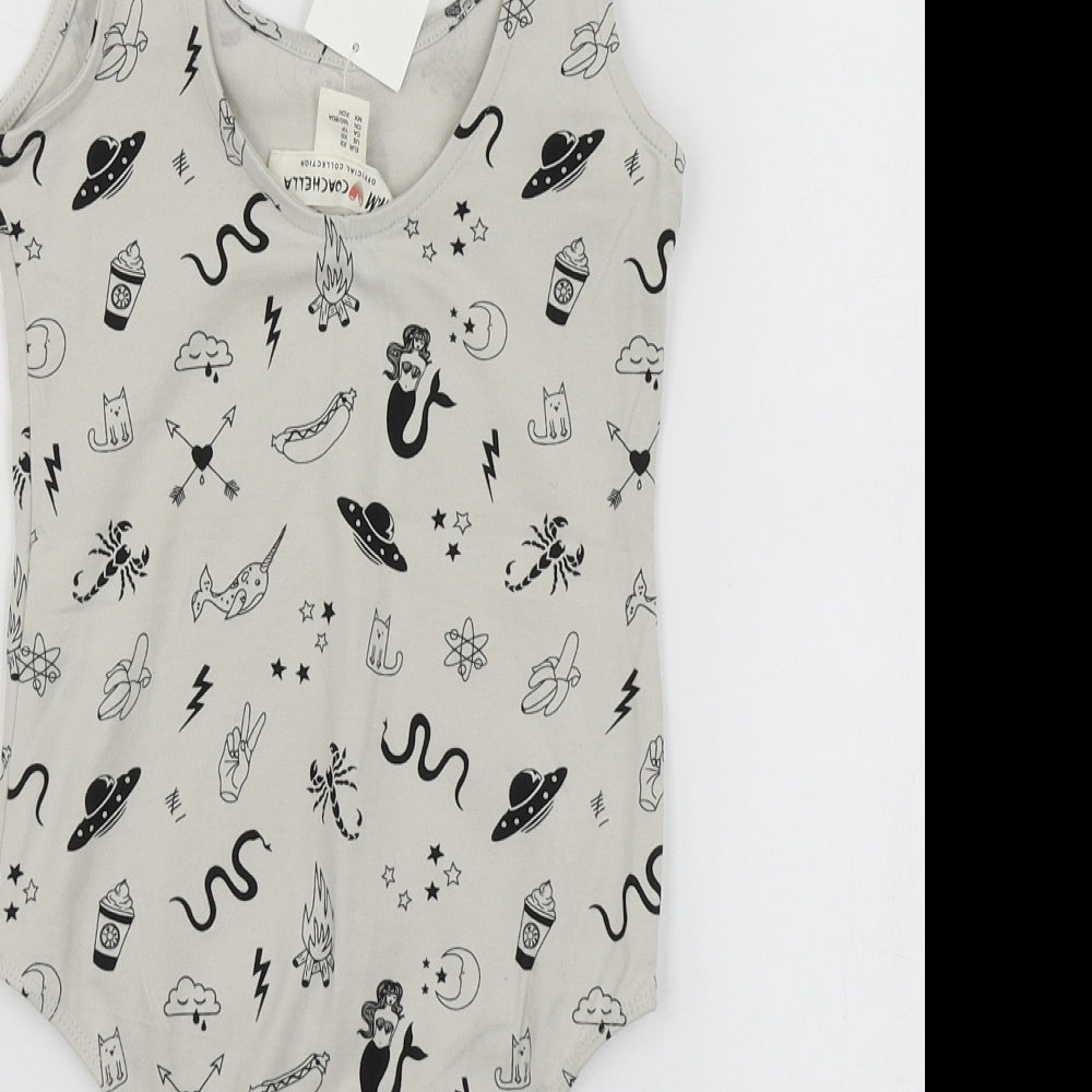 H&M Womens Grey Geometric Cotton Bodysuit One-Piece Size XS